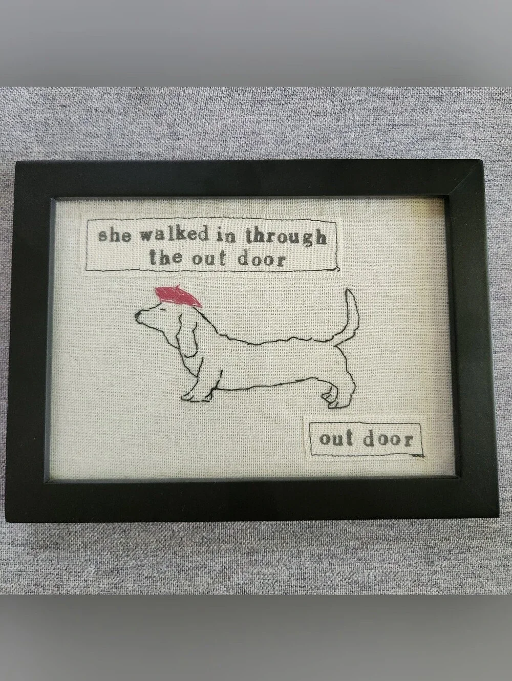 Homemade Framed Dachshund Stitched Art